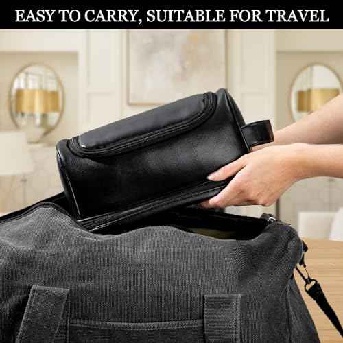 Travel Toiletry Bag for Men, Large Water-resistant Shaving Bag Toiletries Organizer, PU Leather Dopp Kit, with Hanging Hook, Multi-functional and Stylish, Ideal for Grooming, Travel, Camping, Gym