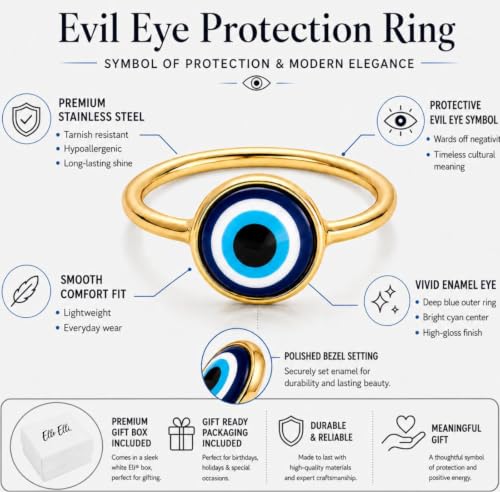 Ello Elli Gold Evil Eye Ring for Women | Stainless Steel