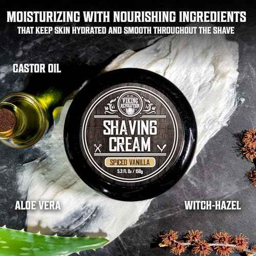 Viking Revolution Luxury Shaving Cream for Men - Spiced Vanilla Scent - Soft, Smooth & Silky Shaving Soap - Rich Lather for the Smoothest Shave - 5.3oz
