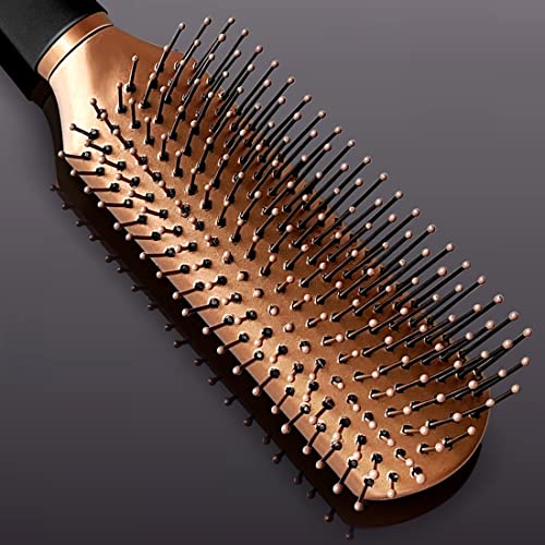 Leenchiry Anti-Static Nylon Bristle Detangler Hair Comb for Blow Drying, Detangling Wet and Dry Curly or Straight Hair for Women and Men (Rectangle, Golden)