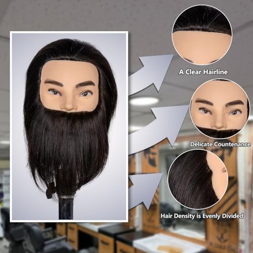 Male Mannequin Head 100% Human Hair with Clamp Stand