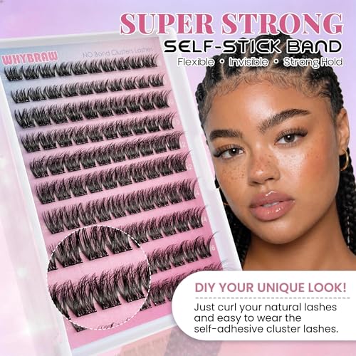Whybraw Self Adhesive Lash Clusters - 100PCS Fluffy 3D Wispy Lashes 8-16mm