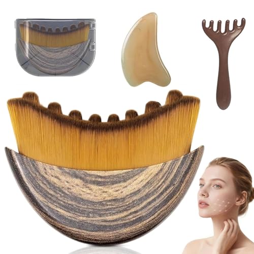 Lymphatic Contour Faces Brush and Meridian Comb Gua Sha Set Face Massager Lymphatic Drainage Massager for Face Chin Jawline Sculpting Dry Brushing Face Brush Ergonomically 3PCS