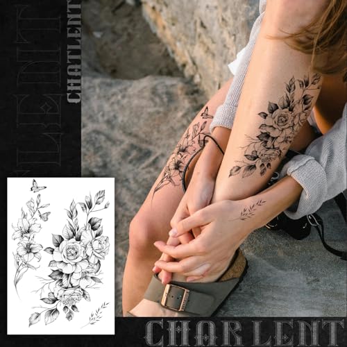 Realistic Flower Temporary Tattoos for Women - 9 Sheets