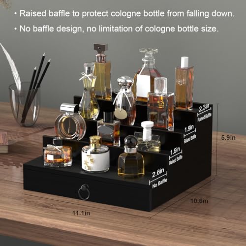 Cologne Organizer for Men 4-Tier Wood with Hidden Compartment