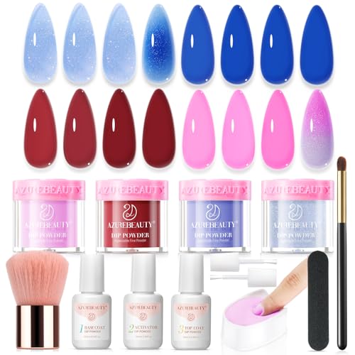 AZUREBEAUTY 4 Colors Dip Powder Nail Kit with Base, Top Coat & Activator