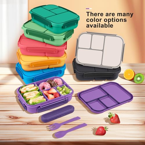 Amathley Lunch Box Kids,Bento Box Adult,Leakproof Lunch Containers for Adults/Kids/Toddler,1200ML-4 Compartments bento Lunch box with Utensil,Microwave & Dishwasher & Freezer Safe (Purple)