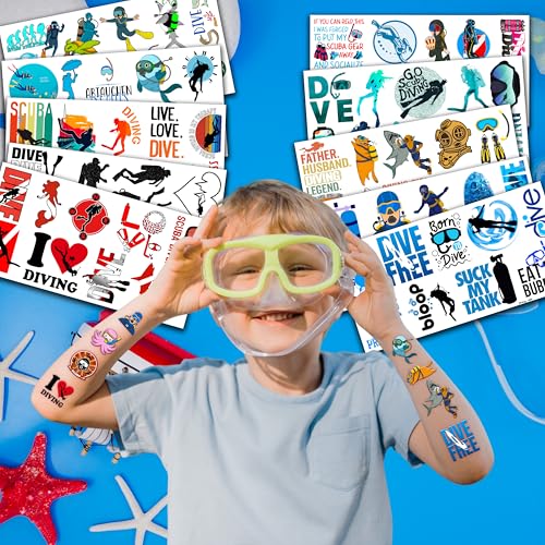 Scuba Diving Temporary Tattoos for Kids - 100 PCS Ocean Party Favors