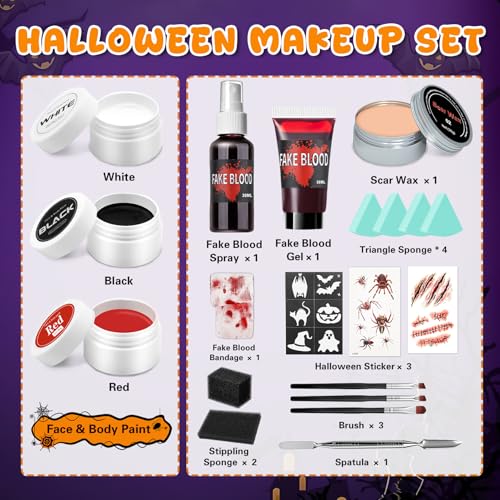 Halloween Special Effects Makeup Kit with Fake Blood & Scar Wax (20PC)