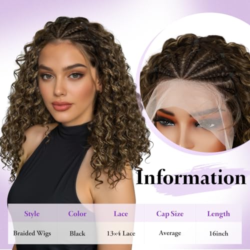 WIGNEE 13x4 Lace Front Wig Cornrows Braided Wigs For Women Short Afro Curly Wig Braiding Hair HD Lace Frontal Wig With Baby Hair Lightweight Hand Braid Synthetic Hair£¨R6/12/27£¬16 Inch£©