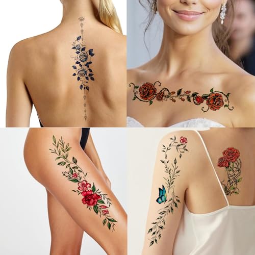 3D Flower Temporary Tattoos for Women - 24 Sheets