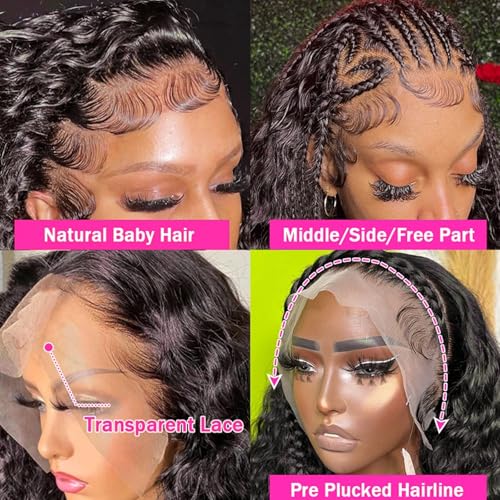 12 Inch Deep Wave Lace Front Wigs Human Hair Wigs for Women 13x6 Deep Curly Lace Frontal Wigs 250 Density HD Lace Front Wigs Human Hair Pre Plucked with Baby Hair