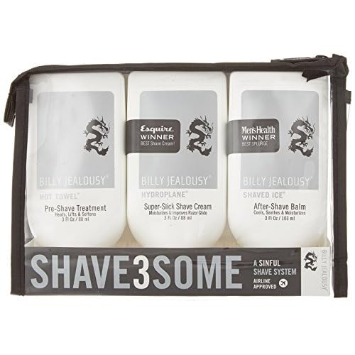 Billy Jealousy Shave3some Travel-Size Trio Shaving Kit for Men with Heating Pre-Shave, Super Slick Shave Cream and Cooling After-Shave, Citrus Scent, 3 Fl Oz Each