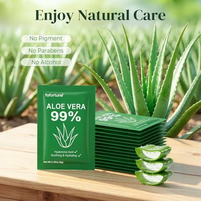 100 Travel Size Aloe Vera Gel Sachets - 99% Pure Organic Hydrating Gel