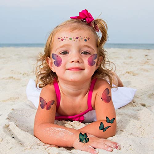 Glitter Butterfly Tattoos for Girls Women - 12 Sheets Glitter Butterfly Face Temporary Tattoos for Girls Party Favors Festival Makeup