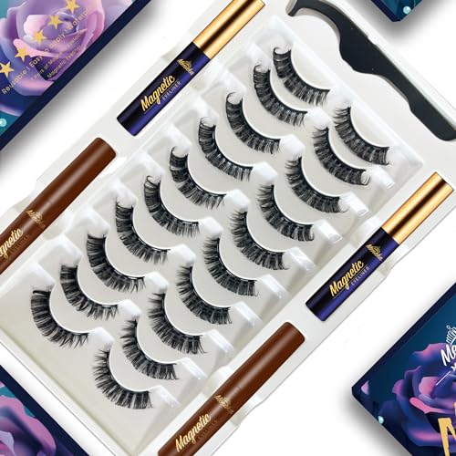 MENAKA Magnetic Lashes Nautral Looking False Eyelashes Russian Strip Lashes Mink Wispy Fluffy Lashes Pack D Curl Thick Full Volume Cat Eye Lashes 10 Pairs£¨2 black+2 brown)