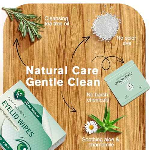 Eyelid and Lash Cleansing Wipes ? Hypoallergenic Tea Tree Oil Eye Wipes for Dry Eyes, Blepharitis & Sensitive Skin ? Pre-Moistened, Individually Wrapped Pads for Daily Eye Care ? 30 Count