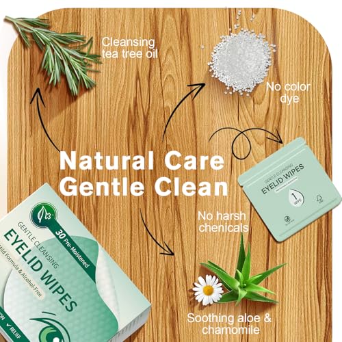 Eyelid and Lash Cleansing Wipes ? Hypoallergenic Tea Tree Oil Eye Wipes for Dry Eyes, Blepharitis & Sensitive Skin ? Pre-Moistened, Individually Wrapped Pads for Daily Eye Care ? 60 Count