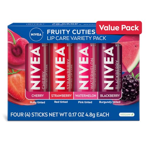 NIVEA Fruity Cuties Tinted Lip Balm Variety Pack, 4-Pack
