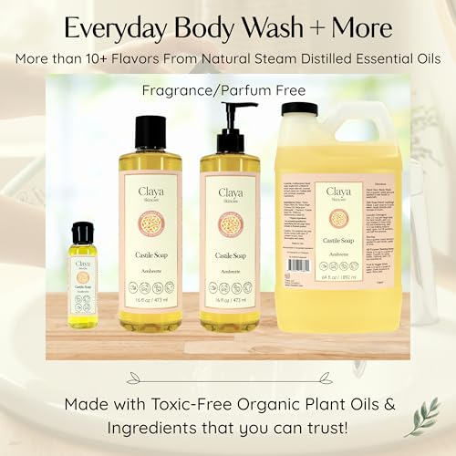 Claya Frankincense Liquid Castile Soap ? Organic Ingredients, Biodegradable, Aromatic with Citrus and Spice, Gentle for Skin (16 fl oz (Pump Cap) and 64 fl oz)