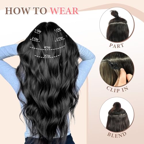 Fliace Clip in Hair Extensions 24" 6 Piece Wavy Black