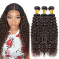 Fridnae P1B30 Ash Honey Brown Curly Wave Human Hair Bundles 26-30 Inch, 300g
