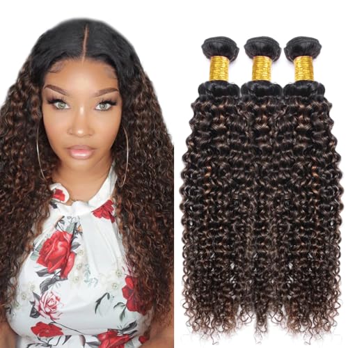 Fridnae P1B30 Ash Honey Brown Curly Wave Human Hair Bundles 26-30 Inch, 300g