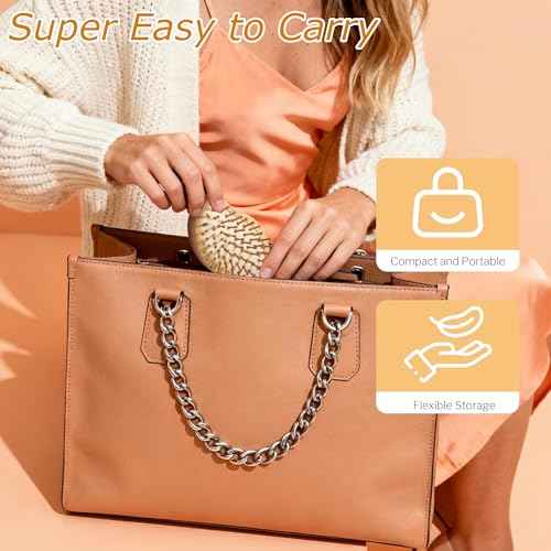 Bamboo Hair Brush for Hair Growth, Natural Bamboo Bristles Detangling Brush for Massaging Scalp, Small Wooden Hair Brush for Women Men and Kids (No Handle)