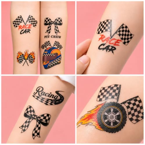 96 PCS Checkered Flag Temporary Tattoos for Kids Party Favors