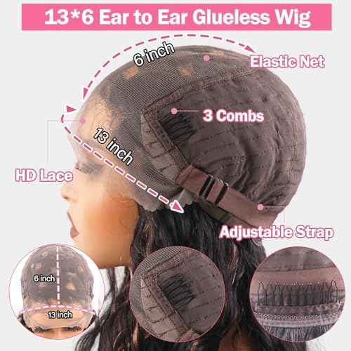 13x6 Lace Front Wigs Human Hair Balayage Highlight Ombre Body Wave Lace Front Wigs Human Hair Pre Plucked 180% Density HD Lace Glueless Wigs for Black Women 26 Inch FS1B/30