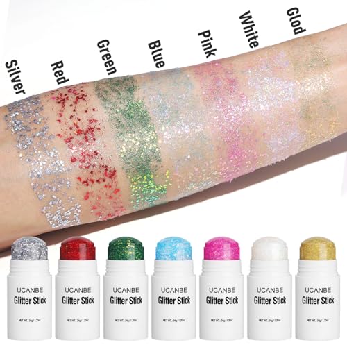 UCANBE Body Glitter Stick - 7 Colors Chunky Sparkle for Festivals