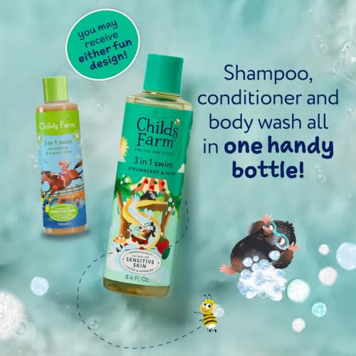 Childs Farm 3-in-1 Swim Body Wash, Shampoo & Conditioner - Strawberry & Mint, 8.4 Fl Oz