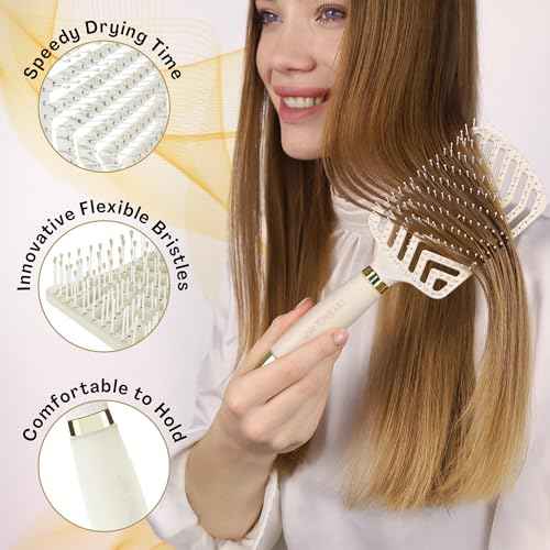 Lily England Paddle Hair Brush for Fine Hair Women - Professional Hairbrush with Vents - Lightweight Thin Detangler with Gel Handle for Comfort-Styling - Beige