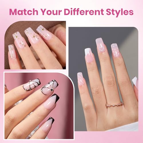 6-3 Square Short Nail Tips Kit 288 pcs with Glue – No Shaping Needed, Pre-Filed, Natural Fit, HEMA-Free