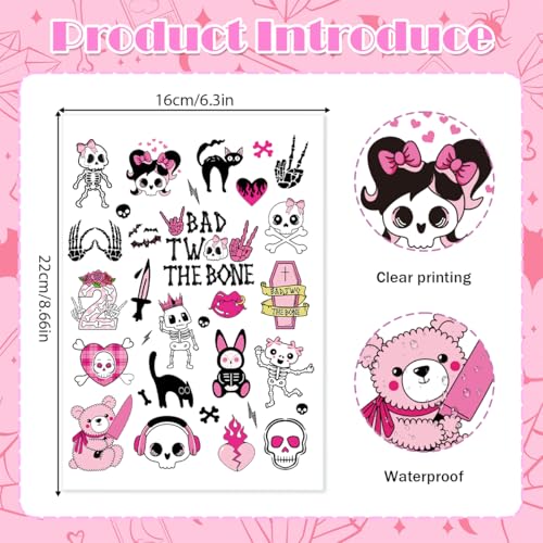 Bad Two the Bone Temporary Tattoo Stickers - 6 Pack Skull