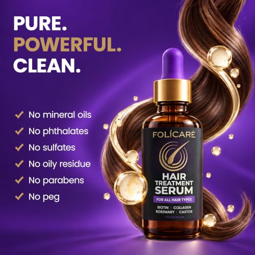 FOLICARE Rosemary Castor Hair Growth Serum 2oz - Non-Greasy, Fast-Absorbing, Bedtime Formula