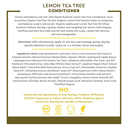 Desert Essence Conditioner, Lemon Tea Tree, Clarifying Provitamin B5, Organic Lemon Peel Extract & Nourishing Aloe - Purifying, Moisturizing, Soothing - Vegan, Sulfate-Free, Cruelty-Free - 8oz