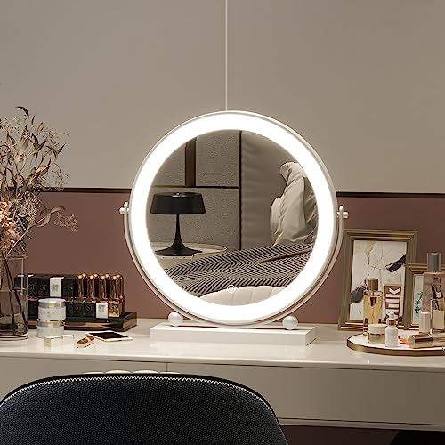ROLOVE 13 Inch Vanity Mirror with Lights, Round Make Up Mirror with Lighting, LED Mirror Makeup Mirror with Lights for Bedroom Tabletop, Smart Touch Control, 360¡Æ Rotation (White)