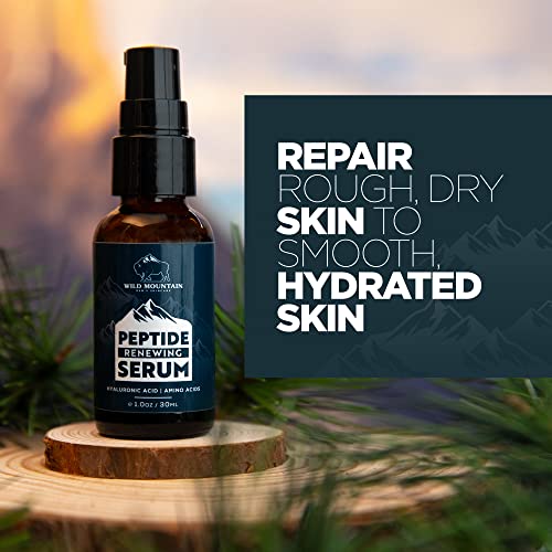 Wild Mountain Peptide Face Serum for Men - Mens Face Care with Hydrating Hyaluronic Acid & Collagen Boosting Amino Acids - Antiaging for Men & Skin Brightening Serum for Men - 1 oz