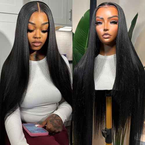 13x6 Lace Front Wigs Human Hair for Women 200 Density HD Transparent Straight Lace Front Wigs Human Hair Pre Plucked Glueless Wigs Lace Frontal Wigs Natural Color 18 Inch