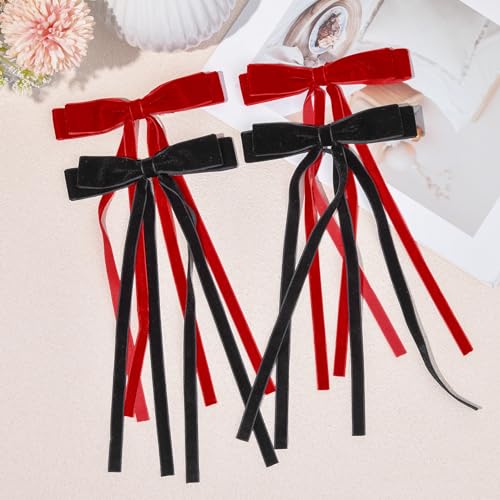 4PCS Velvet Hair Bows Ribbon Hair Clip Black Red Ponytail Holder Accessories Slides Metal Clips Barrettes Girls Toddlers Teens