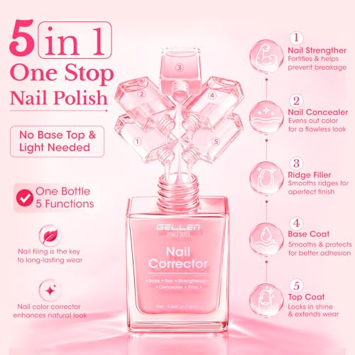 GELLEN 5-in-1 Nail Strengthener & Ridge Filler Polish - Tinted Pink