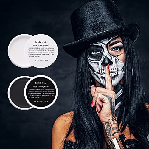 MEICOLY 6Pcs Halloween Makeup Kit,Black White Face Paint Clown White Makeup,Classic Pro Oil Based Face Body Paint for Adults and Kids, SFX Joker Zombie Vampire Skull Skeleton Cosplay,100g/3.53 oz