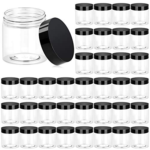 Eternal Moment 36 Pack 4 OZ Plastic Jars Round Clear Cosmetic Container Jars with Lids, Perfect for Lotion, Cream, Ointments, Makeup, Eye Shadow, Rhinestone, Samples, Pot, Travel Storage