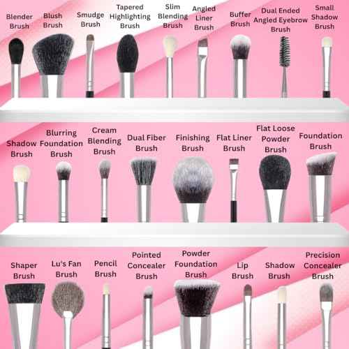 25-Piece Professional Makeup Brush Set - Premium Synthetic Brushes for Eyeshadow - Soft Bristles for All Skin Types - Natural Non-Irritating brush Hair - Natural Birch Wood Handles