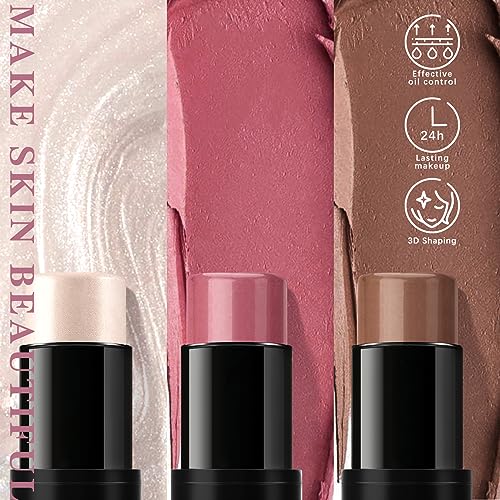 NewBang 3-Piece Cream Blush Contour Highlighter Stick Set
