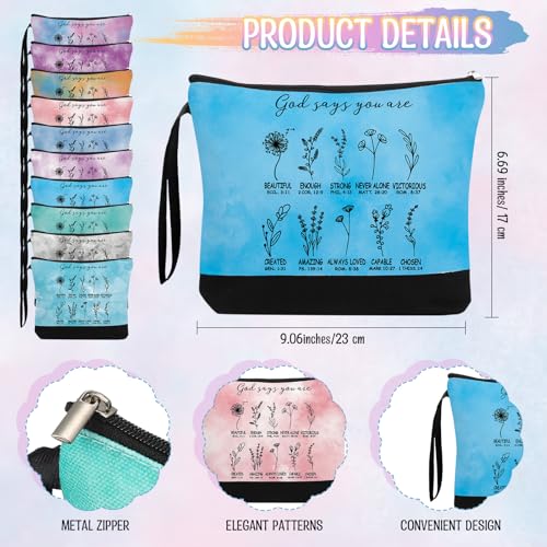 Kacctyen 20 Sets Christian Gift Bulk Christian Makeup Bag Religious Pocket Compact Mirror Inspirational International Women's Day Bible Verse Cosmetic Bag with Zipper for Church Member (Classic)