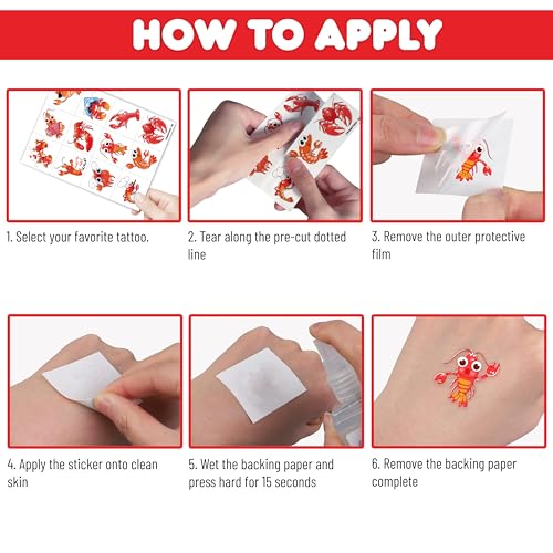 96 PCS Crawfish Boil Pre-Cut Temporary Tattoos for Kids | Super Cute Crawfish Themed Birthday Party Favors, Supplies, Decorations, Ocean Animal Tattoo Stickers, School Rewards & Gifts Boys & Girls