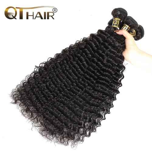 QTHAIR 16A Brazilian Deep Wave Human Hair Bundles 100% Unprocessed Virgin Remy Hair Deep Curly Weave 3 Bundles Extensions for Black Women Natural Color 18 20 22INCH