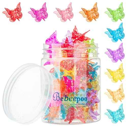 Sparkly Mini Butterfly Clips£¬BEBEEPOO Glitter Mini Butterfly Hair Claw Clips,Colorful Hair Accessories for Girls and Women - 90s Y2K Cute, Small, Tiny Clip in 10 Assorted Colors, Set of 50 (Glitter)